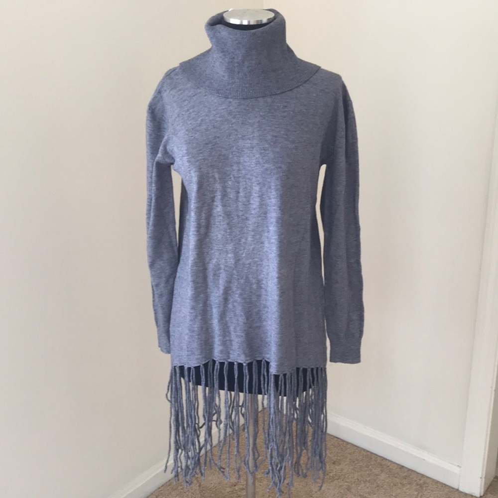 NWT! LOLA B Grey Fringed Sweater